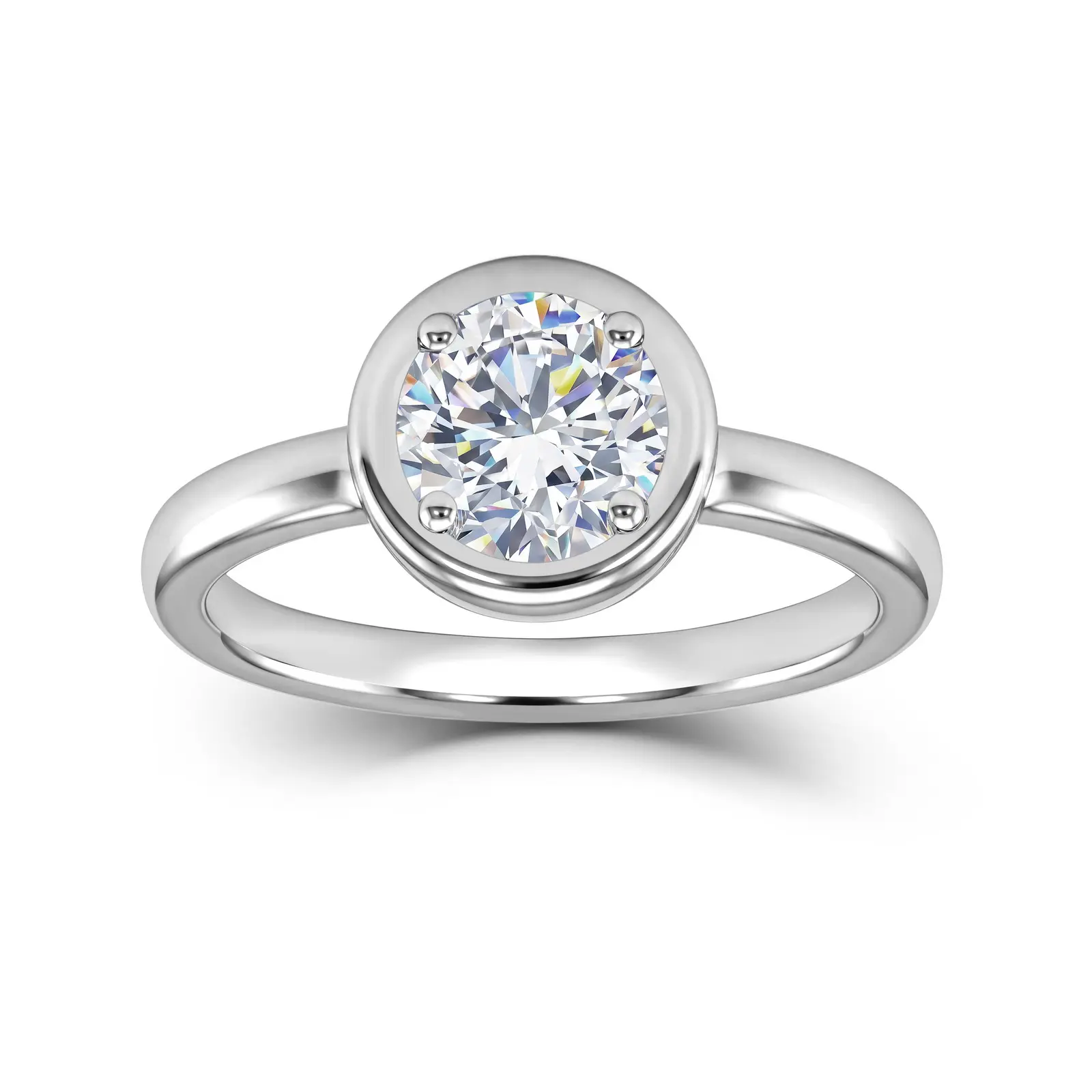 [IGI Certified] 1.07 ct Round Lab Grown Diamond Bezel-Set Solitaire Ring, D-E/VS, US Size 6 Solid Silver