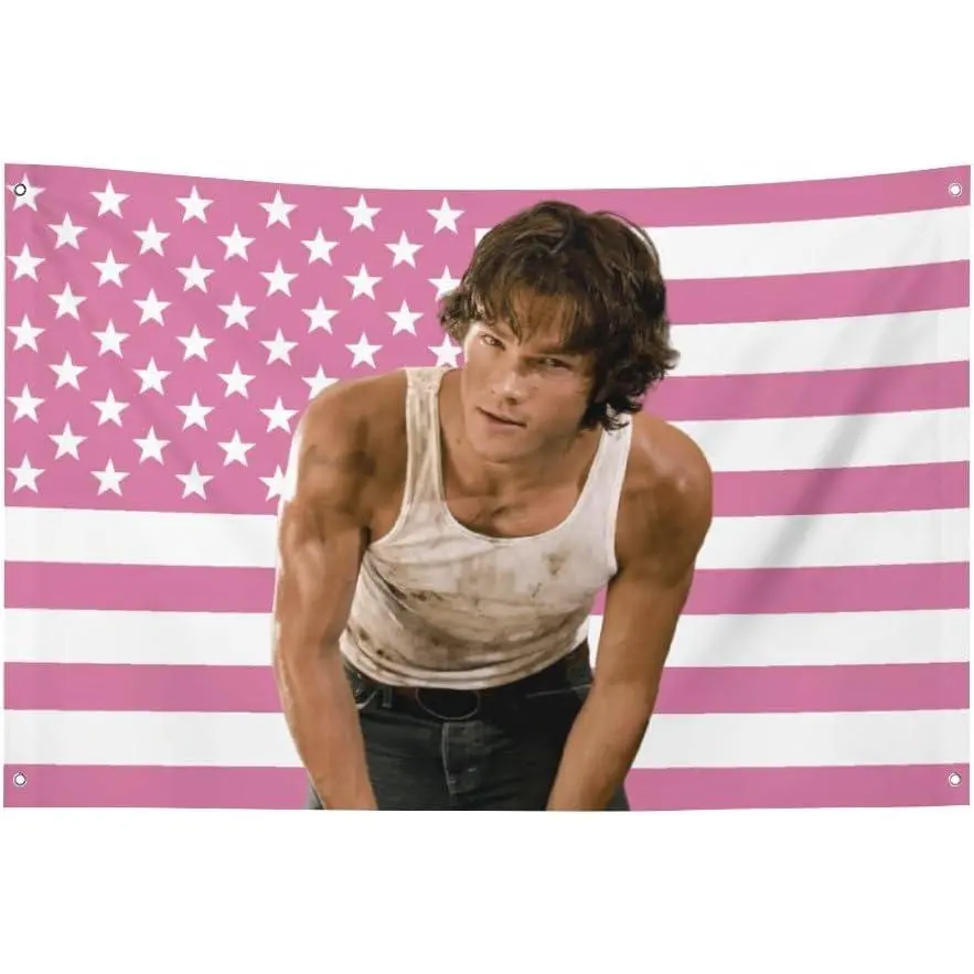 Pink Jensen Ackles & Jared Padalecki Funny Tapestry Flag American Flag Poster Merch with , for College Dorm Room Decor, Outdoor Tailgates bedroom decor tapestry cheap bedroom decor stuff for your room cheap