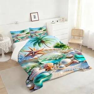 2/3Pcs Tropical Seashell Comforter Set, Vibrant Digital Print Bedding Set, Luxurious Quilted Quilt with Iridescent Orbs and Marine Life, Perfect for Beach Lovers to Create a Dreamy Bedroom Oasis, 1 or 2 Pillowcase No Pillow Core