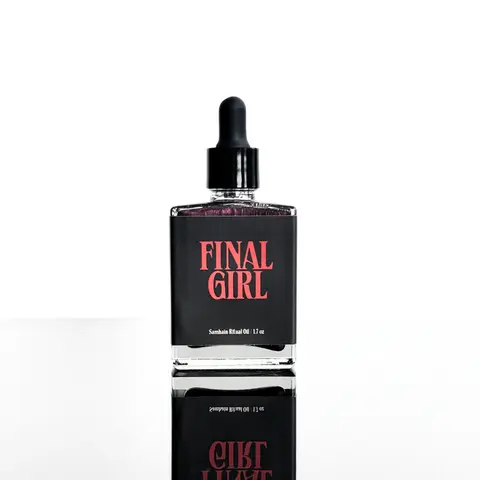 Final Girl | Samhain Bath + Body Oil | 1.7 oz Shimmer Oil | Scent: Bonfire Smoke + Spiced Pumpkin + Resin + Dark Woods | Halloween | Horror Fragrance