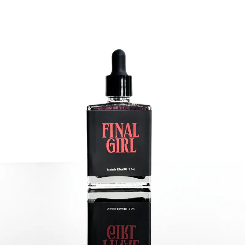 Final Girl | Samhain Bath + Body Oil | 1.7 oz Shimmer Oil | Scent: Bonfire Smoke + Spiced Pumpkin + Resin + Dark Woods | Halloween | Horror Fragrance