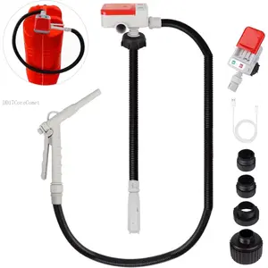 Fuel Transfer Pump (3.2GPM) with Hand Nozzle for Quick Stop Flow Control, 51" Hose Automatic Gas Pump with 4 Gas Can Fittings, USB and Battery Powered Portable Siphon Pump for Oil, Gasoline, DieselDD17CoreComet