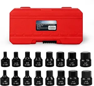 16 count 3/8-Inch Drive Low Profile Impact Hex Driver Set,SAE/Metric,1/4 Inch - 3/4 Inch, 6mm - 19mm, Cr-Mo Steel, Hex Bit Socket Set, Heavy Duty Storage Case
