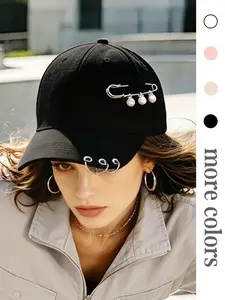 1PC men's or women's pearl-encrusted baseball cap with a punk-style metal ring design, a foldable casual sun hat that can be adjusted, suitable for daily outdoor street fashion combinations in all seasons, and suitable as a gift.
