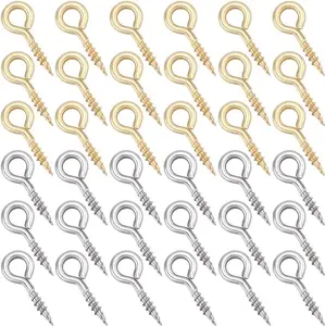 Beebeecraft 1 Box 400Pcs Small Screw Eye Pins 304 Stainless Steel 10mm Eyelets Threaded Clasps Hooks for Half Drilled Beads Jewelry Making DIY (Gold, Silver)