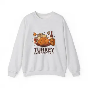 Thanksgiving Turkey Emergency Kit Sweatshirt, Cozy Crewneck, Fall Apparel, Gift for Foodies, Holiday Comfort Wear, Autumn Fashion