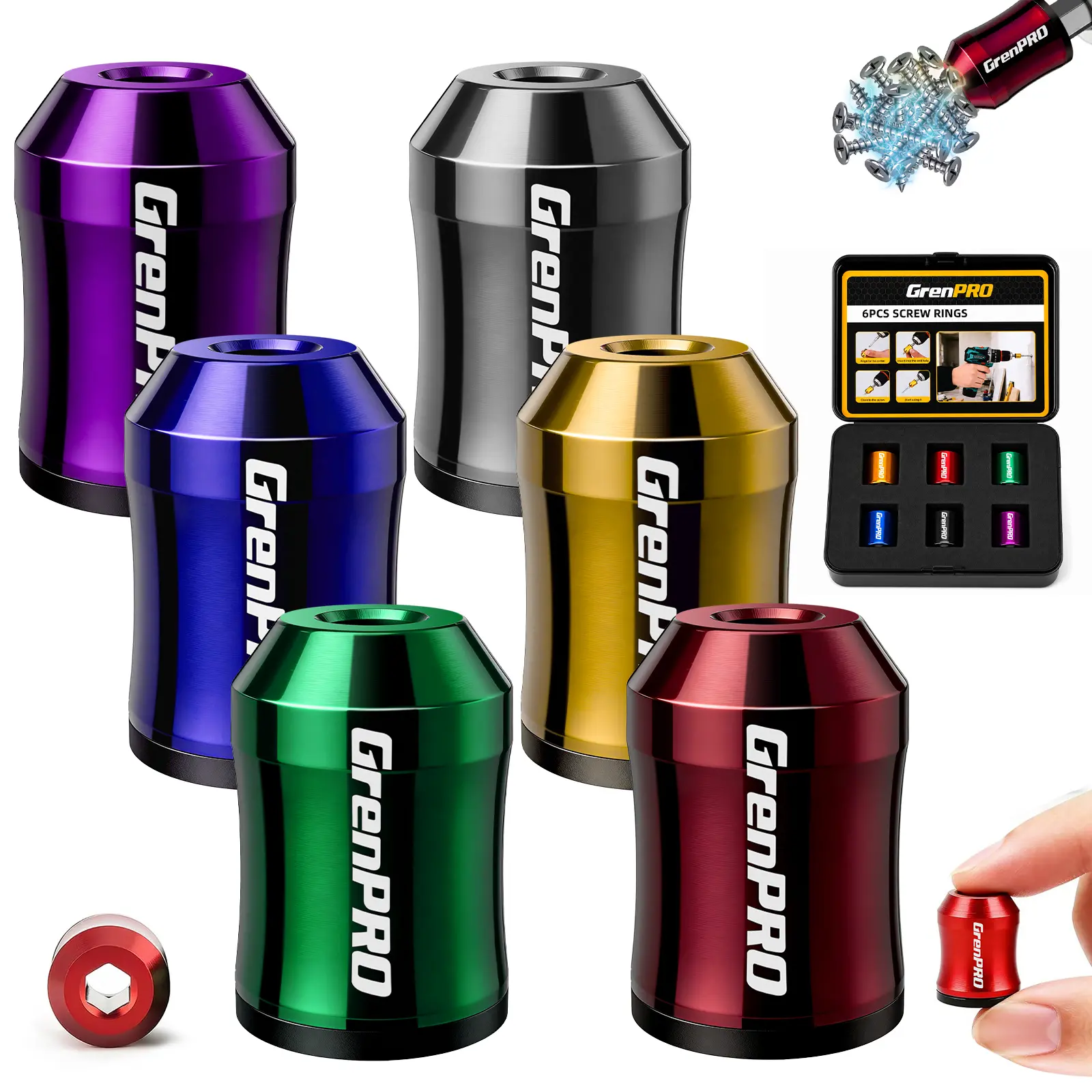 GrenPro Magnetic Screw Ring: 1/4 Inch (6.35mm) Universal Detachable Drill Bit Magnetizer, Strong Magnetic Adhesion Prevents Screw Drop for Hex Screwdriver and Power Bits (3 Pcs)
