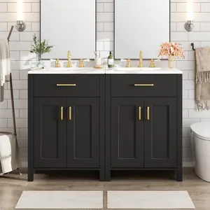 Modern 48-Inch Bathroom Vanity with Ceramic Sink, Soft-Close Doors, Flip Drawer, Double-Layer Door Shelves, Elegant Storage Solution   WL