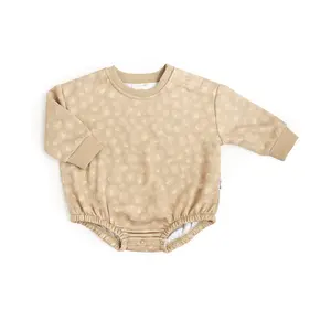 Amari Leopard SWEATSHIRT BUBBLE Soft Cotton Polyester Blend with 3 Bottom Snaps for Easy Diaper Changes and Shoulder Snaps for Easy Wear 6m-24m
