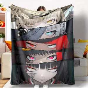 Japanese anime style flannel blanket captivating anime eyes print soft cozy warm lightweight perfect for living room bedroom sofa couch decor ideal for anime fans gift suitable for dorm room apartment gift for friends travel essential home decor.