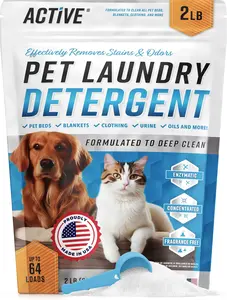 Pet Laundry Detergent Odor Remover, Enzyme Powder for Dog Beds & Cat Urine, Stain & Smell Eliminator, HE Washer Safe (64 Loads)