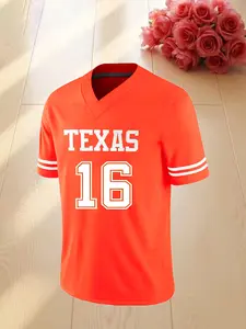 Men's Football Jersey Texas No.16 Embroidered Sports T-Shirt, Fitness Training Casual Short-Sleeved Rugby Shirt