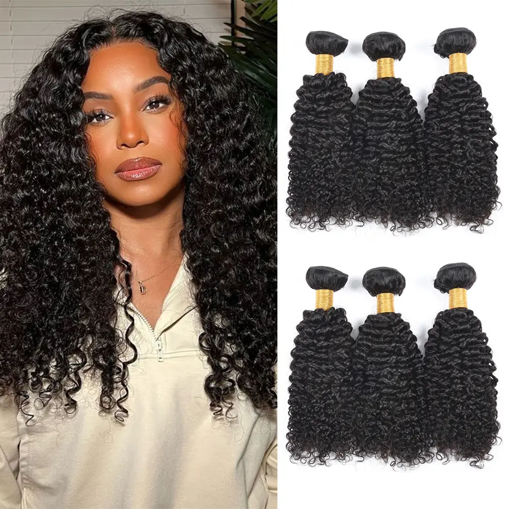 Natural Color Kinky Curly Bundles Human Hair Weave Bundles Kinky Curly