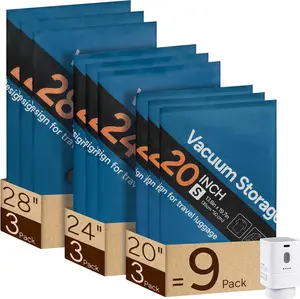 9 Pack Vacuum Storage Bags for Travel, with Wireless Rechargeable Air Pump, Privacy Protection Oxford Cloth Space Saver Bags Compression Bags Reusable for Clothes, Luggage, Suitcase, Backpack, Home