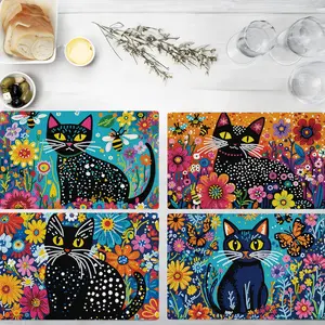 Make Every Meal Magical-Colorful Garden Black Cat Diamond Art Placemats - 5D Shiny DIY Crafts ,Table Decor, Coaster, Gift & Craft All In One,Heat Resistant Art Decoration