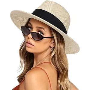 Wide Brim Straw Panama Hat Fedora for Women and Men Summer Beach Sun Hat UPF Protection Lightweight Stylish Design