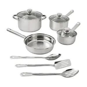 10 Piece Nonstick Stainless Steel Cookware Set Glass Transparent