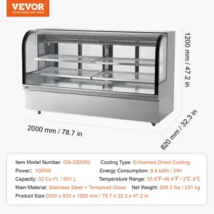 VEVOR Refrigerated Display Case, 32 Cu. Ft./ 901L Large Pastry Display Case, 4-Tier Commercial Display Refrigerator with LED Lighting, Downdraft Cooling, Movable with Casters, for Bakery