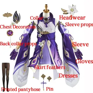 Game Keqing Cosplay Genshin Impact Costume Dresses Accessory Full Set Uniformes Women Halloween Outfit with Wig
