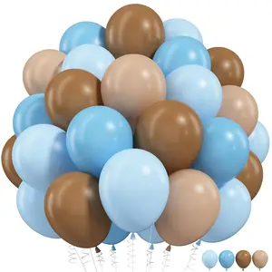 Blue & Brown Double Stuffed Balloons 12 Inch Baby Blue & Brown for Bear Theme Baby Shower Decor