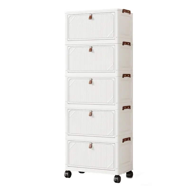 New Multi-tier Stackable Transparent Door Storage Cabinet with Roller Foldable Plastic Storage Drawer, Space-Saving Storage Supplies, Suitable for Kitchen, Bedroom, Bathroom, Stackable Drawers, Drawers And Storage