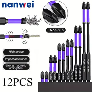 NANWEI 12pcs Magnetic Impact Bit Set: Non-Slip, Strong, Cross-Hard, High-Torque Screwdriver And Drill Bit Set With Magnetizer And Demagnetizer. Made Of Waterproof, Rust-proof, Wear-resistant, And Durable S2 Steel
