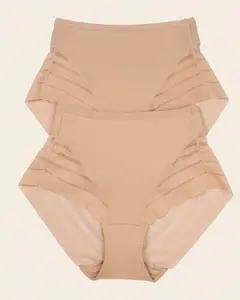 Leonisa 2-Pack Stripe Undetectable Lace Classic Shapewear Panties Bundle in Golden - Womenswear Compression Underwear for Women