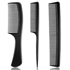 3 Pieces Professional Teasing Comb, Premium Black Carbon Fiber Hair Comb Set for Cutting and Styling, Fine and Wide Tooth Hair Barber Combs for Women and Man