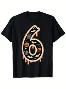 Six Seven Meme 6 7 Halloween Couple T-Shirt - 100% Regular Fit Funny Spooky Bat & Jack-O-Lantern Print Matching Costume Tees for Adults, Unisex Casual Crew Neck Short Sleeve Shirt for Couples