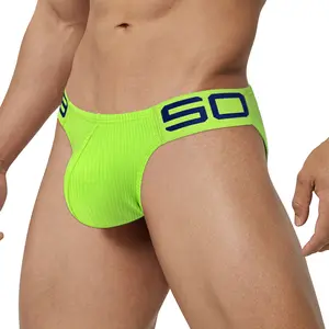 0850 Threaded Cotton Men's Brief Underwear Bikini Gay Panties Jockstrap Slip Sexy Man Underpant Low Waist Solid Breathable Stretchable Fabric