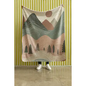 Mountain Landscape Fleece Sherpa Blanket, Cozy Throw for Outdoor Lovers, Perfect Gift for Nature Enthusiasts, Cabin Decor, Camping