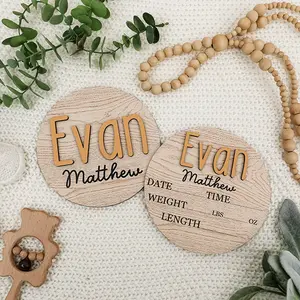 Swaddle and Nest Birch Wood Oak 3D Birth Stat & Name Announcement Sign Personalized Baby Boy Girl Welcome Newborn Stats Photo Prop Gift Wooden printed Nursery decor