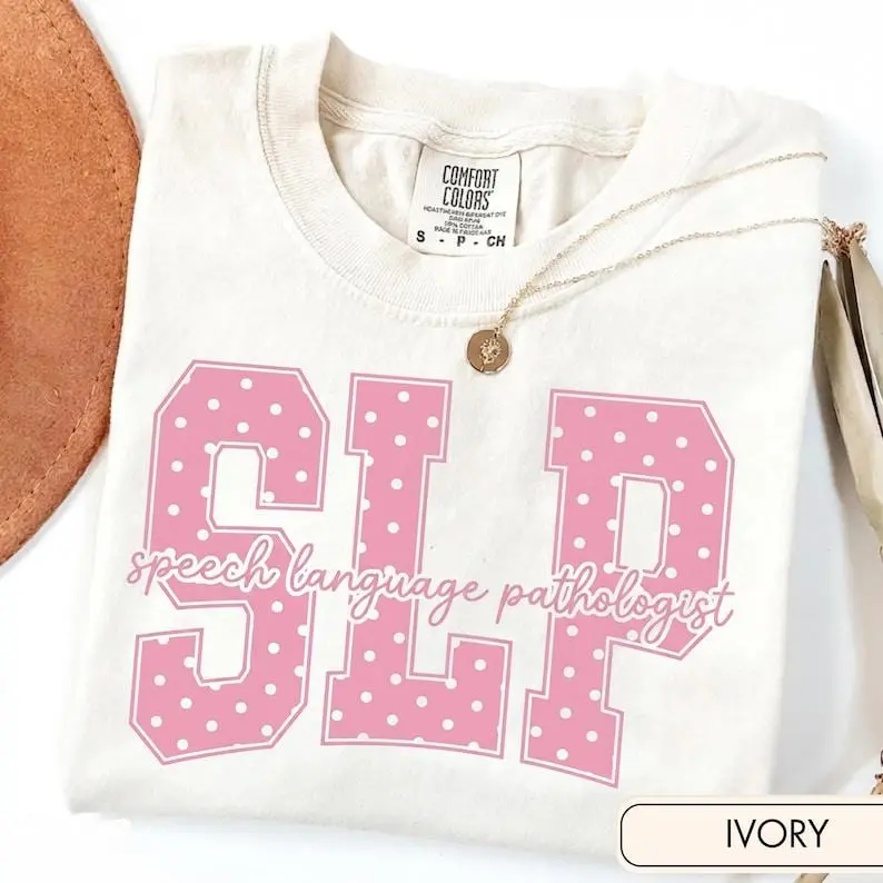 Comfort Colors Speech Therapy T-Shirt, Pink Polka Dot SLP T-Shirt, Cottagecore SLP Gift, Back to School T-Shirt, Speech Department Gifts