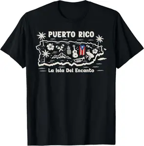 Puerto Rico La Isla del Encanto Puerto Rican Flag Retro Casual Short Sleeve Cotton T-Shirt