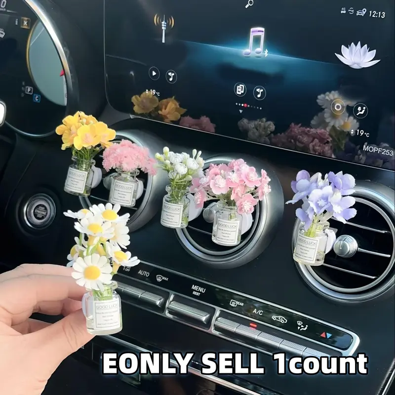 Car Air Freshener Bouquet Decor, Artificial Roses Bouquet, Selected Jasmine Daisy Peony Flowers, Includes 2 Odorless Sponges, Perfect Gift for Women