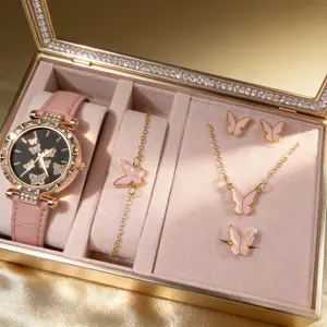 Minimalist & Personalized Ladies’ Watch Set - Butterfly Digital Watch with Leather Band