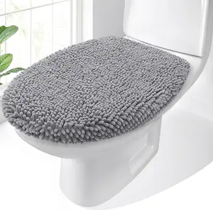 [New Deal] Soft Chenille Bathroom Toilet Lid Cover, Machine Washable Seat Covers, 17.5x15, Stays in Place Rubber Backing, Fits Most Round, Elongated and Oblong Lids, Accessories Decor, Gray