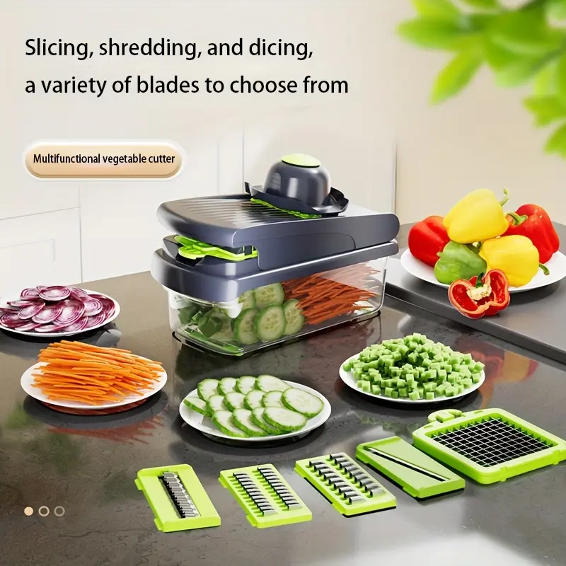 15-in-1 Electric Vegetable Chopper & Vegetable Slicer, 8 Razor-Sharp Rustproof Stainless Steel Blades, 1.5L ABS Plastic Container, Versatile Tool for Onion & Cabbage, Easy Storage & Transport, Cable-Included Kitchen Utensil, Father's Day Gift