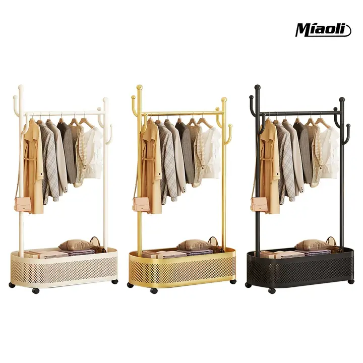 MiAoLi Multifunctional coat rack with storage basket 360° movable rotation｜Bedroom and living room storage artifact｜Hanging clothes/hats/bags/scarves｜Space-saving and stylish home｜Home essential,summerwins