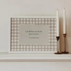 Let All That You Do Be Done In Love Bible Verse Poster Wall Art Unframed Vintage Gingham Scripture Christian Home Wall Decor for Living Room Bedroom Farmhouse Faith Inspired Interior