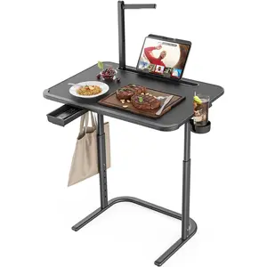 XXL Extra Large TV Tray Table,Height & Tilt Adjustable Heavy Duty TV Trays for Eating, Working, Writing,Drawing, Recliner Table Couch Desk with LED Light, Cup Holder, Bookstand