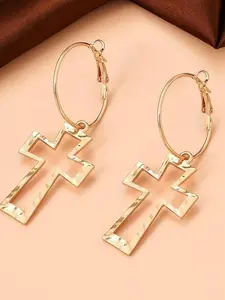 Gold Hoop Cross Earrings Lightweight Drop Dangle Huggie Hoop Earrings for Women Vintage Statement Jewelry, VintageUnisex Drop Earring Accessories, Chic RetroCostume Jewelry, Elegant Ear OrnamentSuitable for Daily Casual Look
