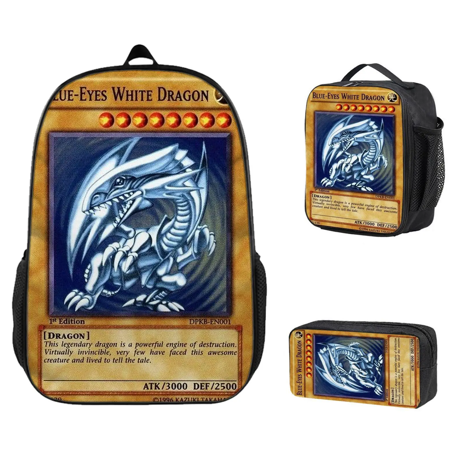 3-Piece Lightweight Casual Backpack Set - Insulated Meal Bag, Pencil Case,Blue-Eyes White Dragon, Legendary Creature Card, Powerful Engine Of DestructionAnime gifts, children will definitely love high-quality backpacks