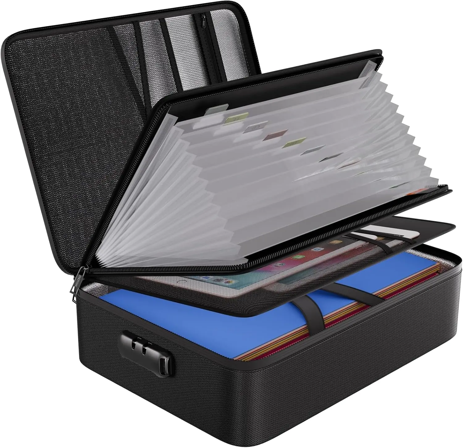 Fireproof File Organizer Bag - Sturdy, Portable, Compact 13-Pocket Accordion Folder, Lockable Labelled Storage Bag with Zipper, 5200℉ Temperature Resistant Flame-Retardant Home Safe for Important Documents