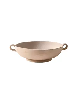 9.75" Ceramic Low Stone Bowl, Distressed Taupe Finish, Rustic Serving Bowl