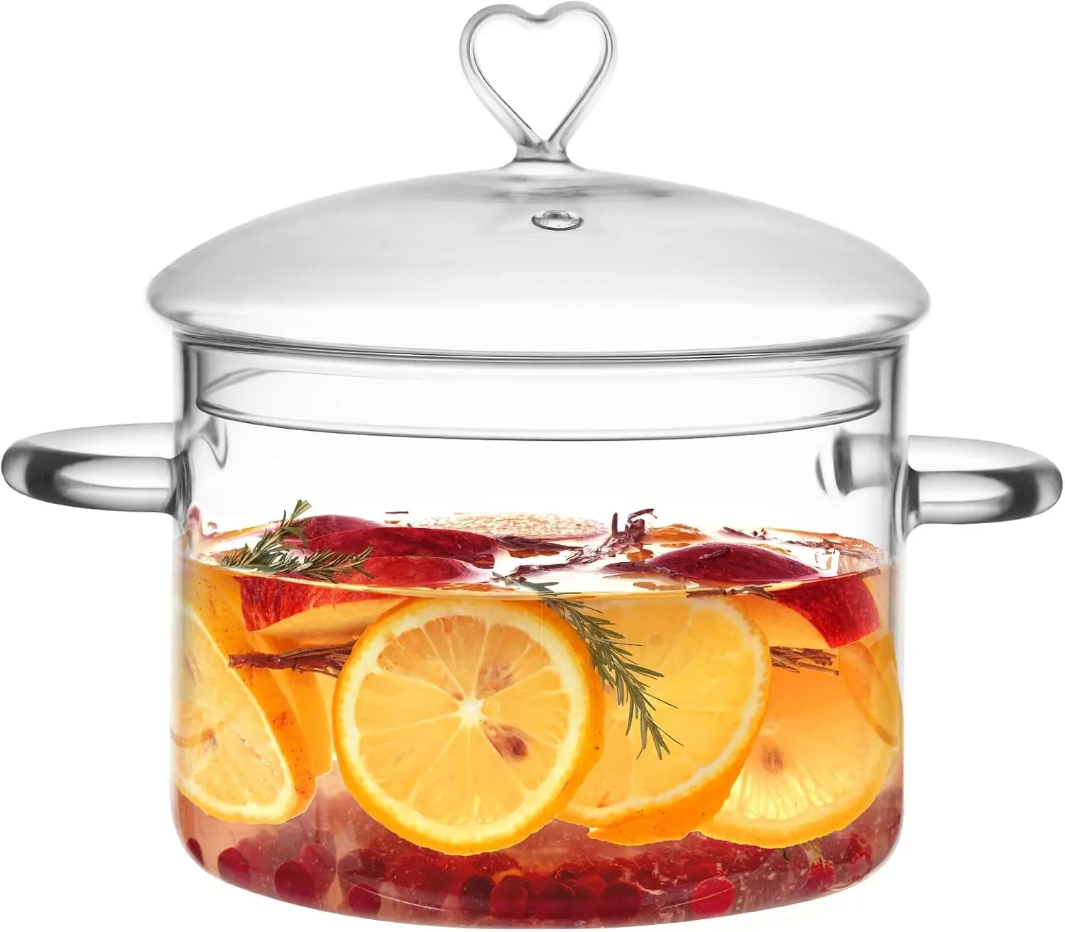 2L Transparent Glass Cooking Pot with Heart Shape Lid, Heat-Resistant Kitchen Cookware for Stove Potpourri & Water-Based Recipes, 2000ml(68oz)