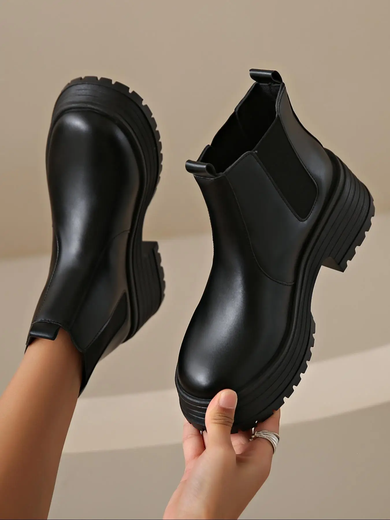 Women's Fashionable Solid Color Chelsea Boots, Casual Comfortable Thick Sole Boots for Fall & Winter, Female All-match Trendy Shoes for Daily Wear