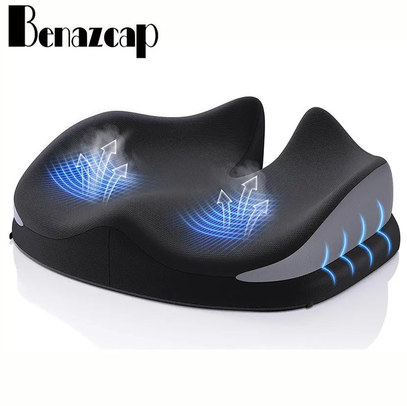 Benazcap Upgrade Ergonomic Office Chair Cushion - Memory Foam Coccyx Pain Relief Pad with Posture Support, Non-Slip Body Support Lumbar Pillow, Outdoor Patio Cushion, Christmas Gift