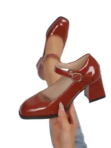 New Adjustable Velcro Strap Comfortable Soft Chunky Heel Fashion Elegant Shoes for Women, PU Leather Round Toe Low Top Casual Shoes