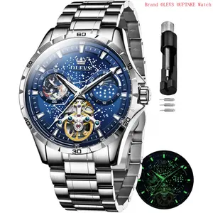 Brand OLEVS Mens Automatic Watches Mechanical Self Winding no Battery Stainless Steel Strap Luxury Moon Phase Dress Wrist Watches for Men Waterproof Luminous